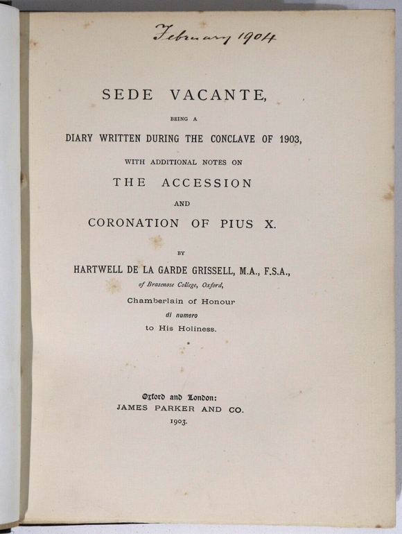 1903 Sede Vacante Conclave Of 1903 De La Garde Grissell Antique Theology Book