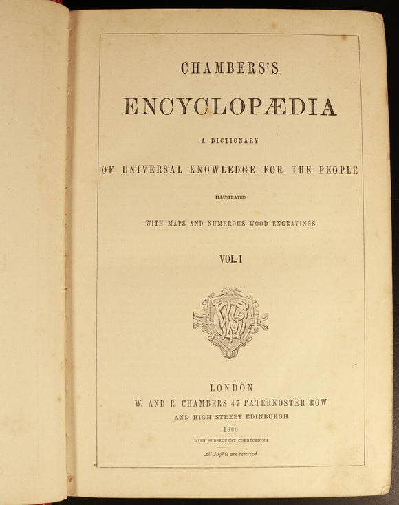 c1868 3vol Chambers's Encyclopaedia Antiquarian Reference Books Maps Australia