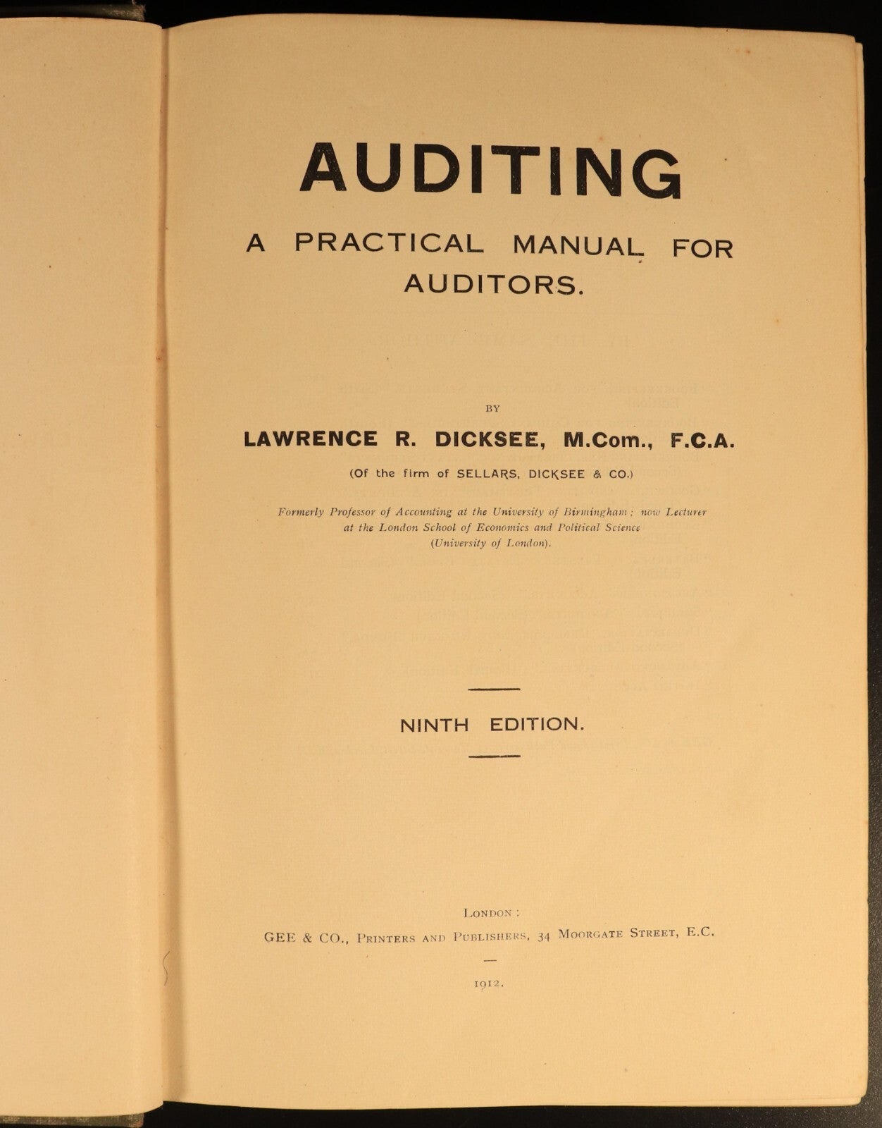 1912 Auditing Manual For Auditors by LR Dicksee Antique Financial Reference Book