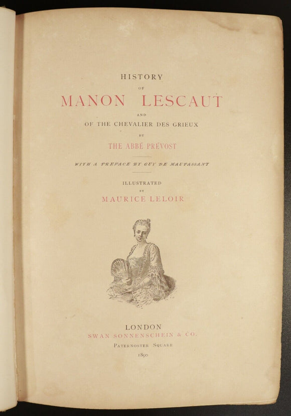 1890 History Of Manon Lescaut by The Abbe Prevost Antique Art & History Book