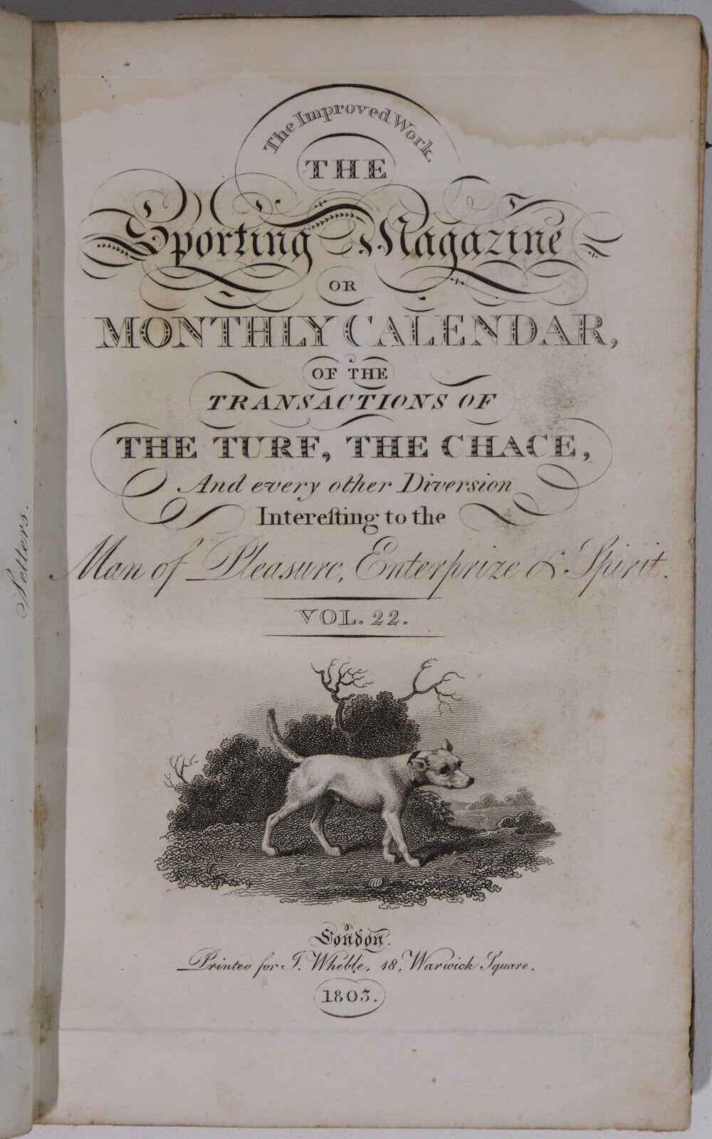 1803 The Sporting Magazine: Monthly Calendar Antique British Sport History Book