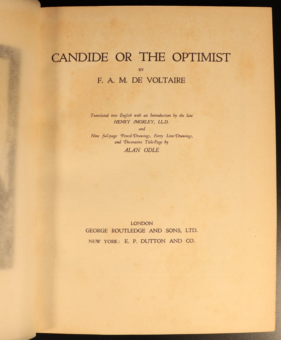 Candide Or The Optimist by Voltaire c1920 Antique French Philosophy Book
