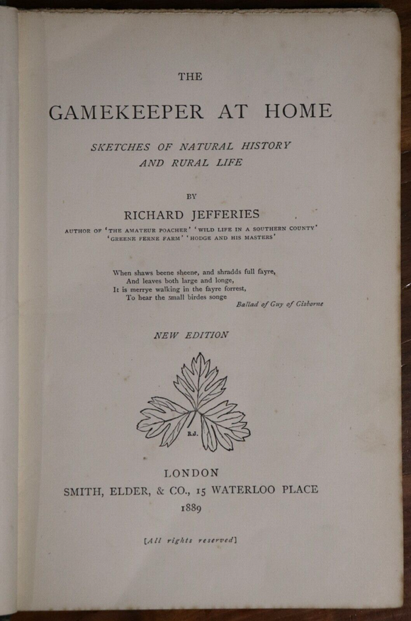 1889 The Gamekeeper At Home by R Jefferies Antique Natural History Book