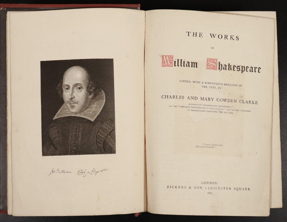 1883 Works Of William Shakespeare C&M Cowden Clarke Antique Literature Book