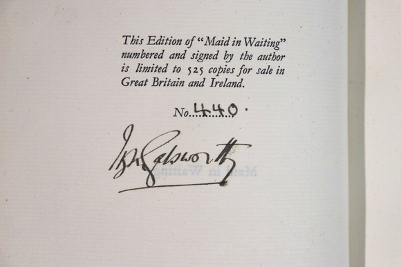1931 Maid In Waiting by John Galsworthy Ltd Ed. Signed by Author Fiction Book