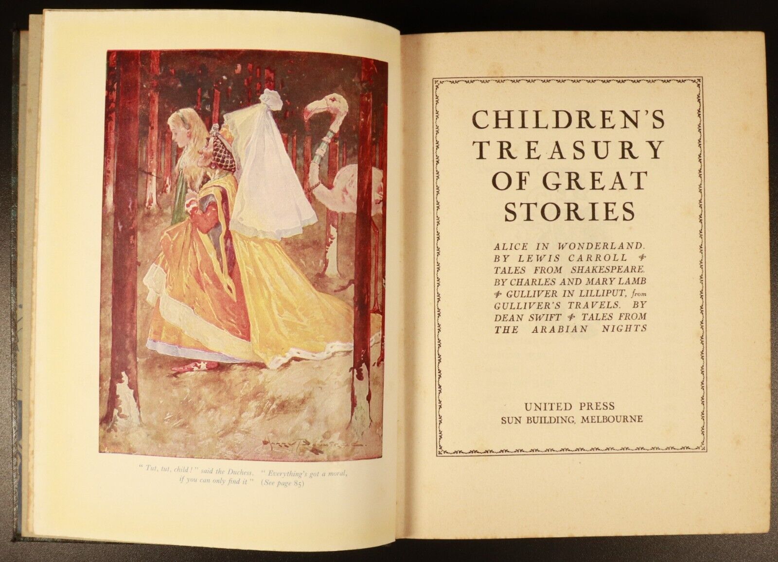 c1935 Childrens Treasury Of Great Stories Antique Story Book Alice In Wonderland