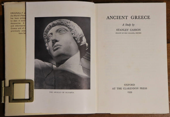 1939 Ancient Greece by Stanley Casson 1st Edition - Antique History Book