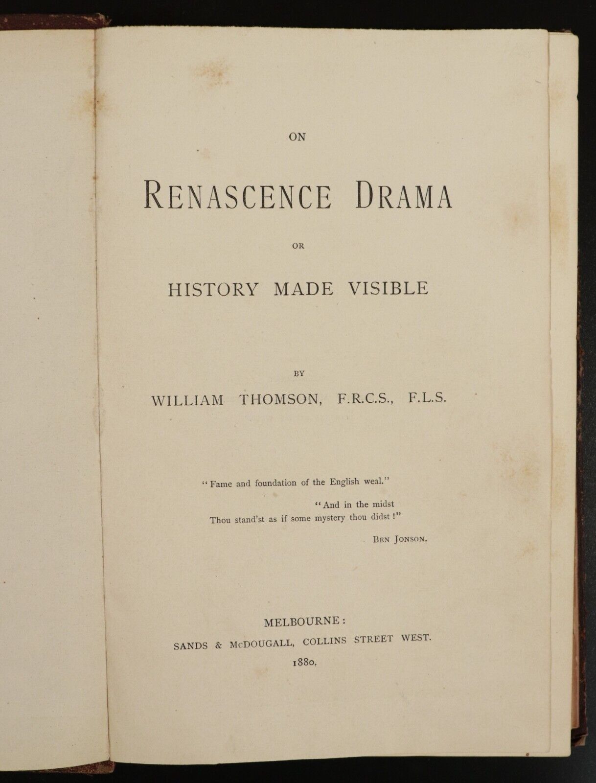 1880 On Renascence Drama Or History Made Visible Antique Philosophy Book - 0