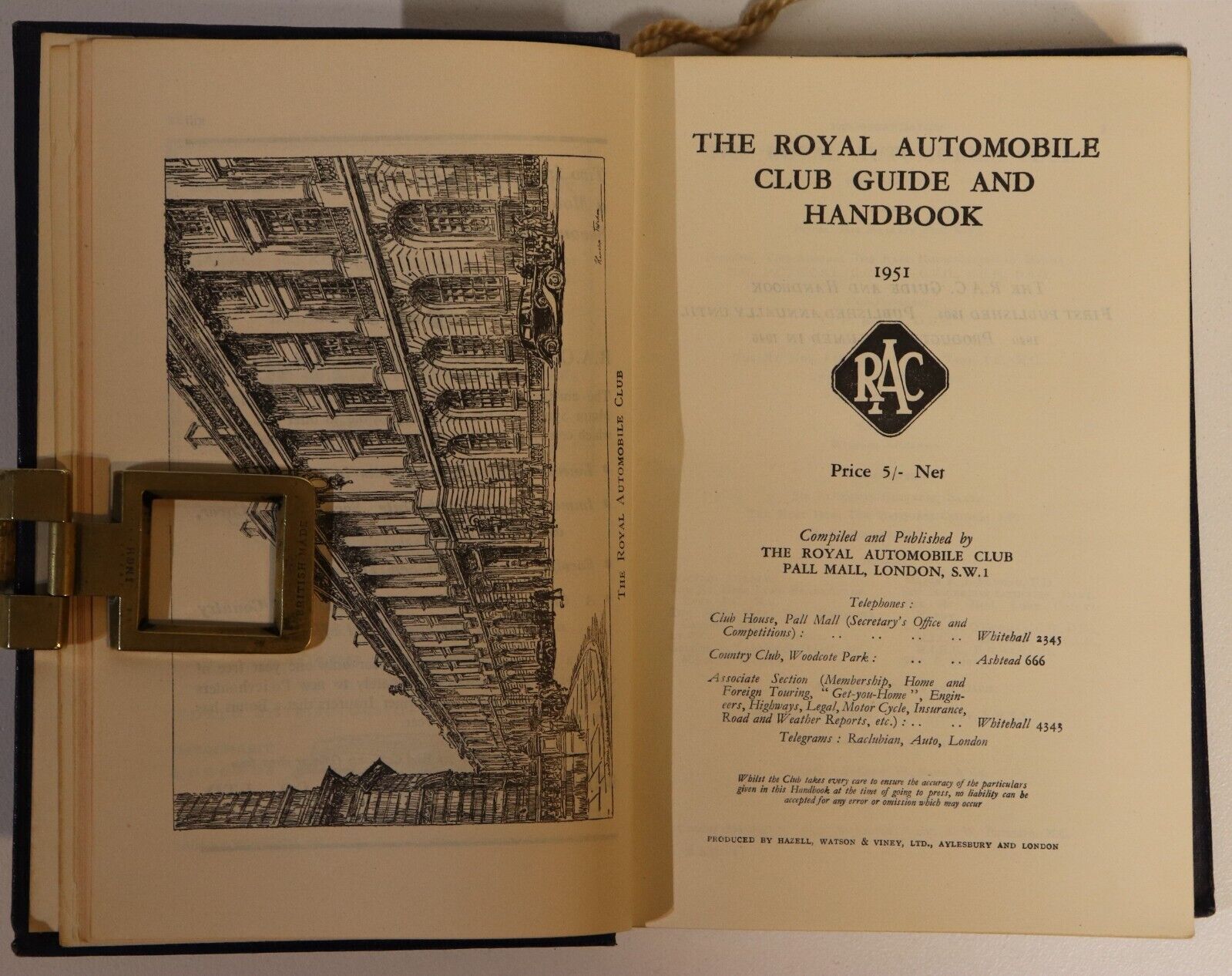 1951 Royal Automobile Club Guide For 1951 Vintage Motor Travel Guide Book - 0