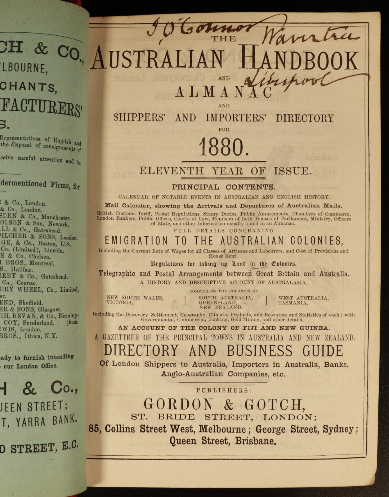 1880 Australian Handbook Almanac Shippers' Directory Antiquarian Reference Book