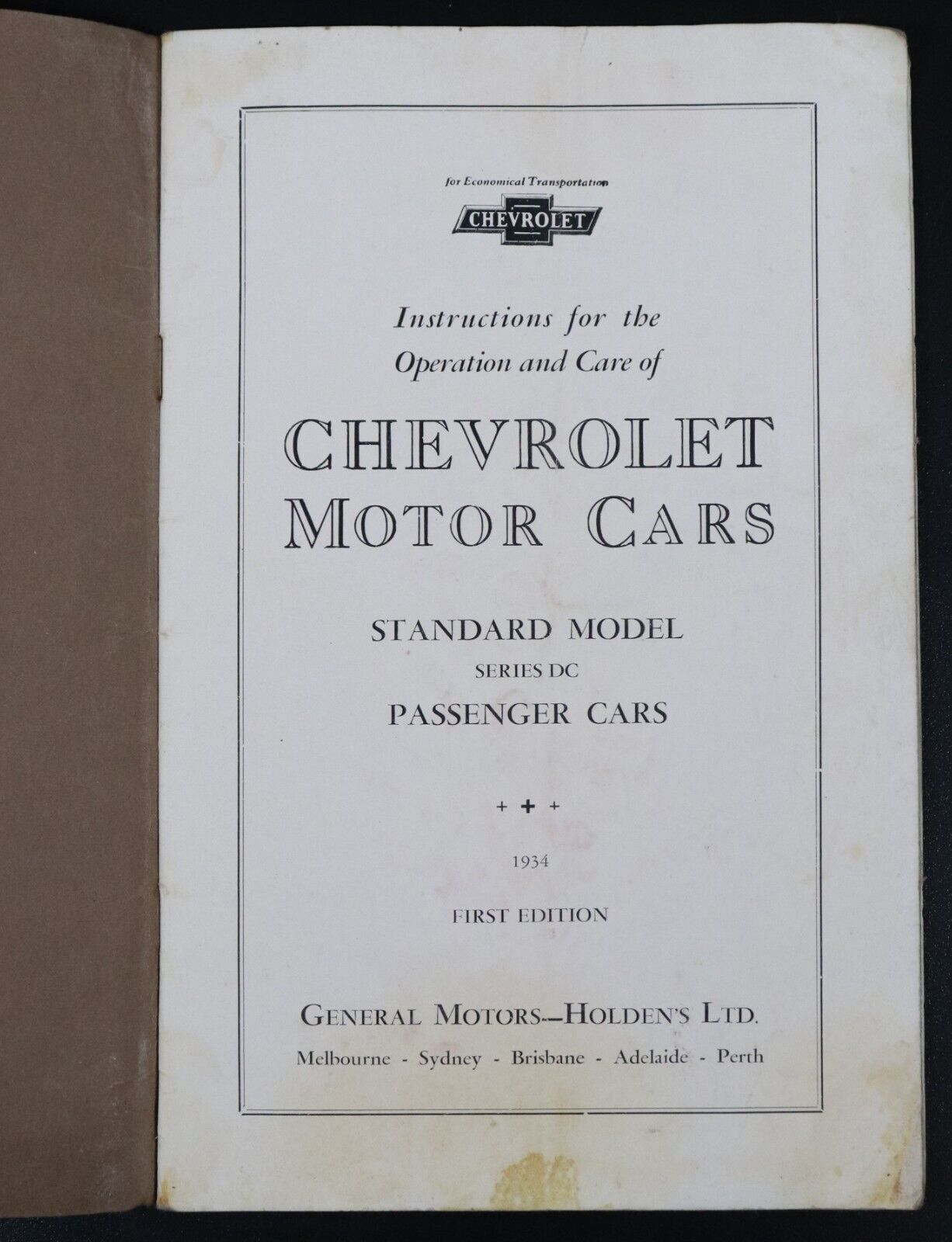 1934 Chevrolet Motor Cars Owners Manual Automotive Book G.M. Holden's Australia - 0