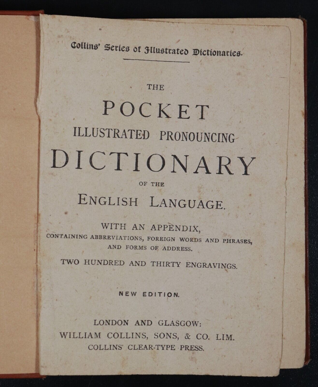 c1900 Collins' Pocket Dictionary Pronouncing Illustrated Antique Reference Book - 0