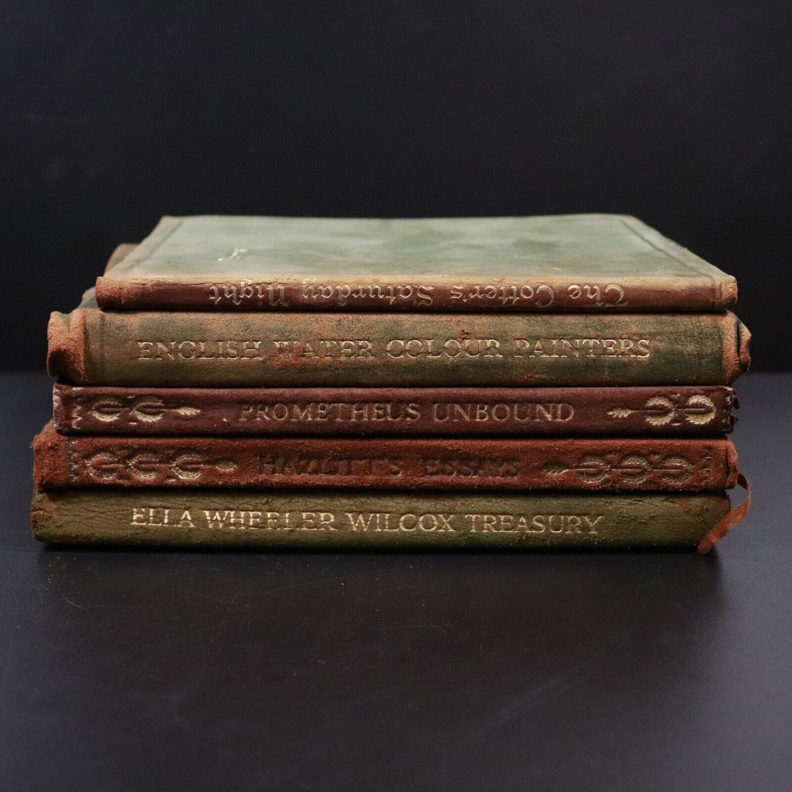 c1905 5vol Suede Classic Literature Book Collection - Shelley Burns Wilcox etc