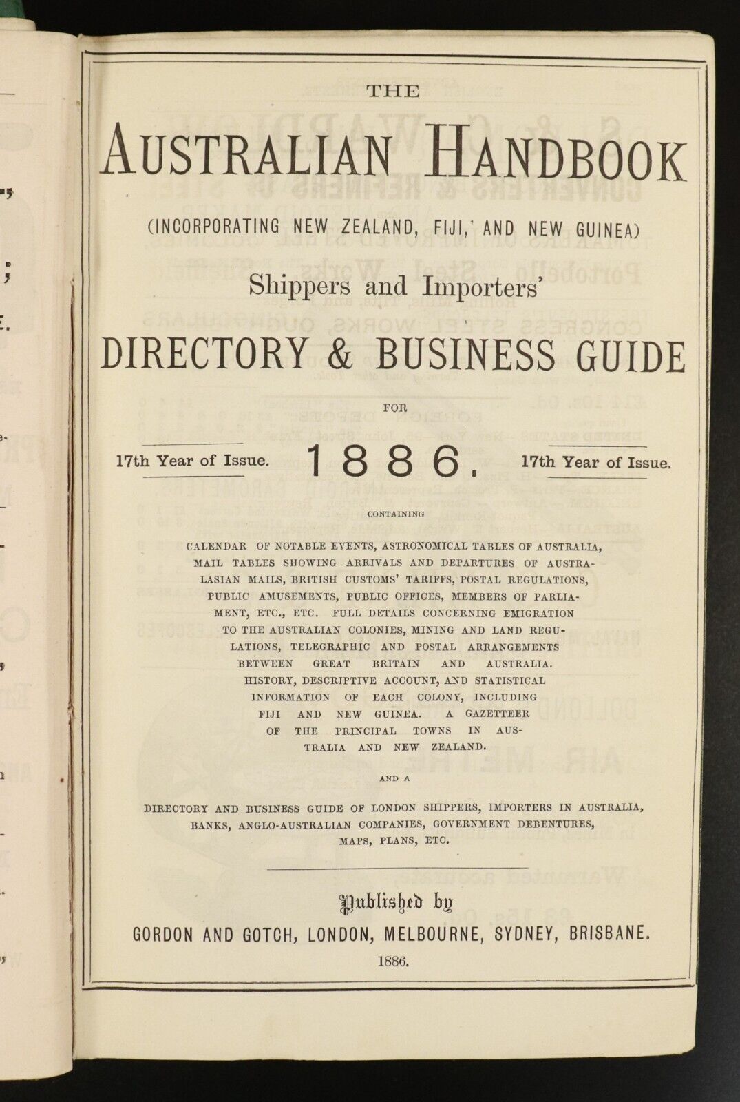 1886 Australian Handbook Directory Business Guide Antiquarian Reference Book