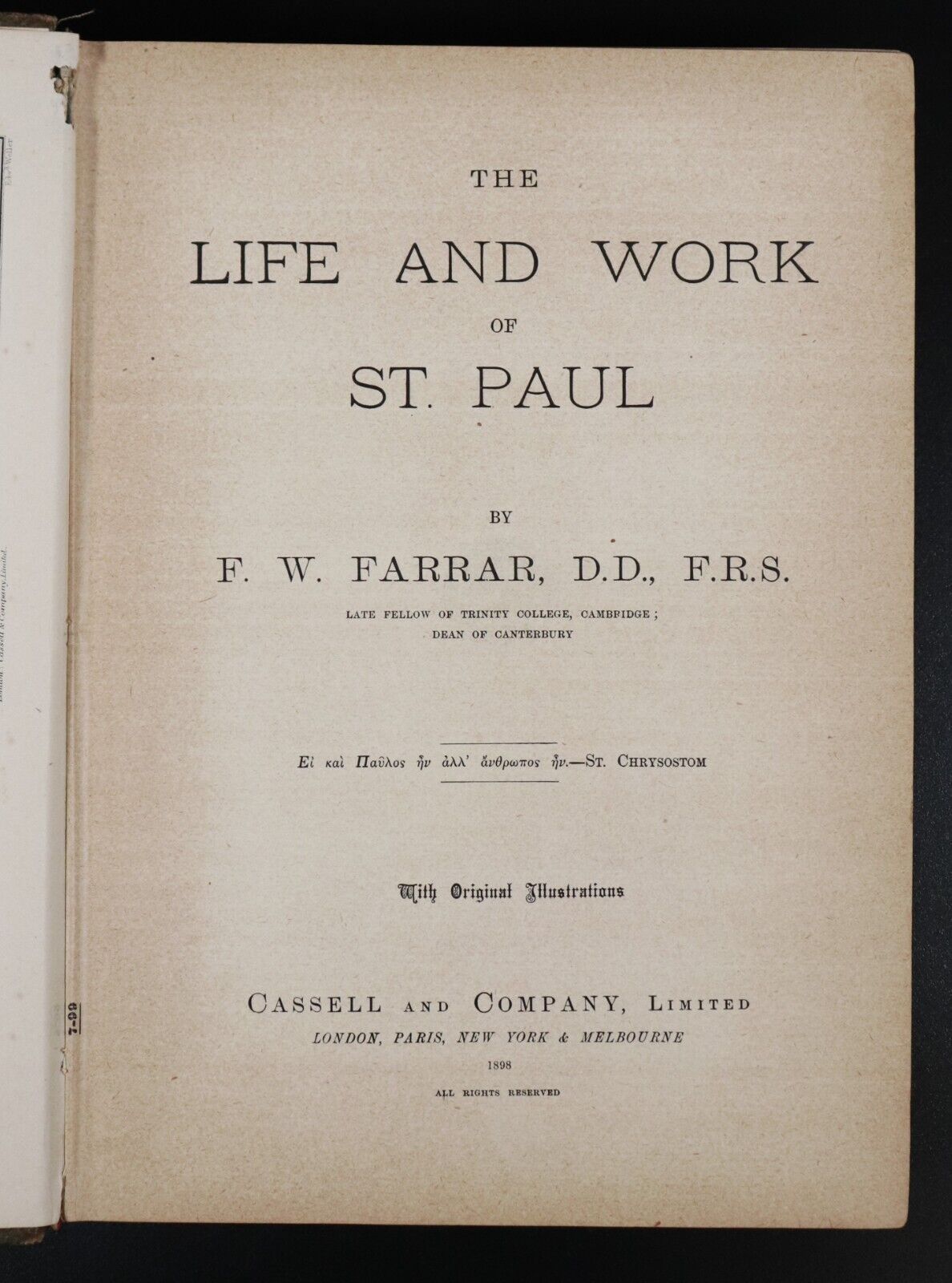 1898 The Life & Work Of St Paul by F.W. Farrar Antique Theology & History Book