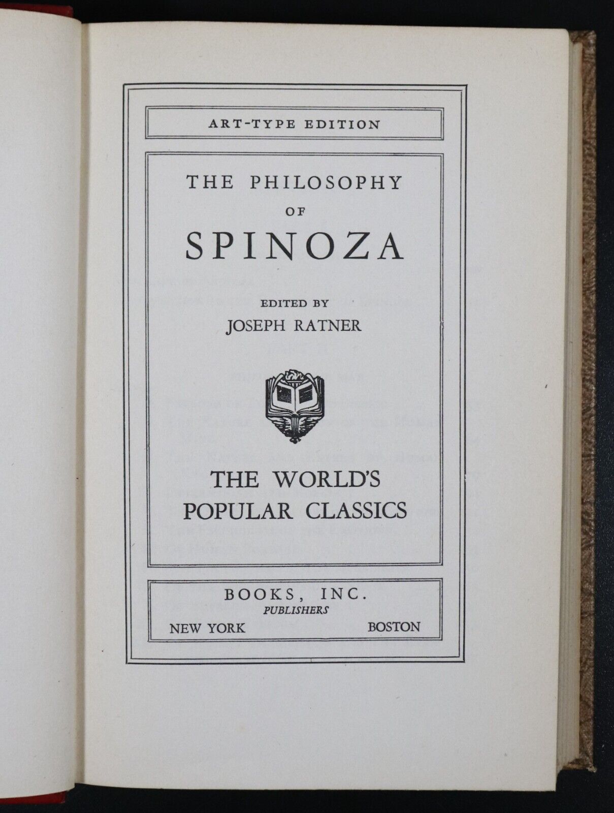 c1950 The Philosophy of Spinoza - Art Type Edition - Vintage Philosophy Book