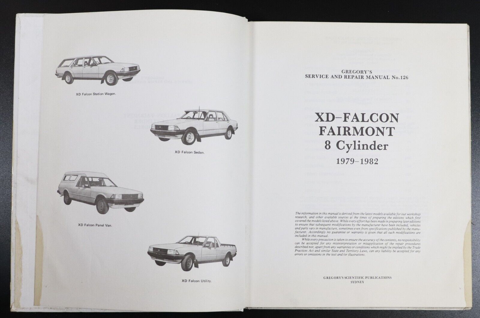 1989 Gregory's No. 126 Ford Falcon Fairmont XD Series V8 Car Repair Manual Book - 0