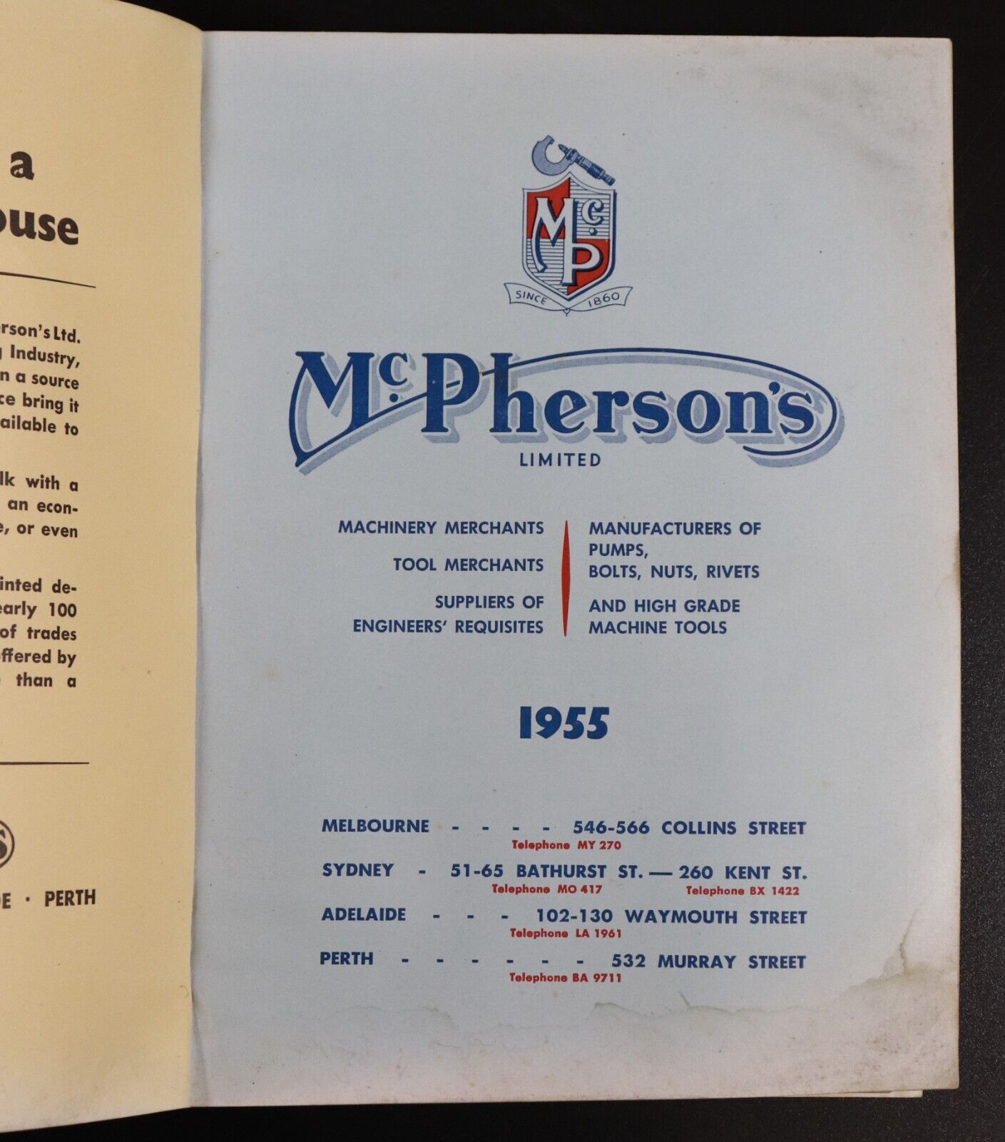 1955 McPherson's Ltd Engineers Supplies Catalogue Vintage Book Melbourne - 0