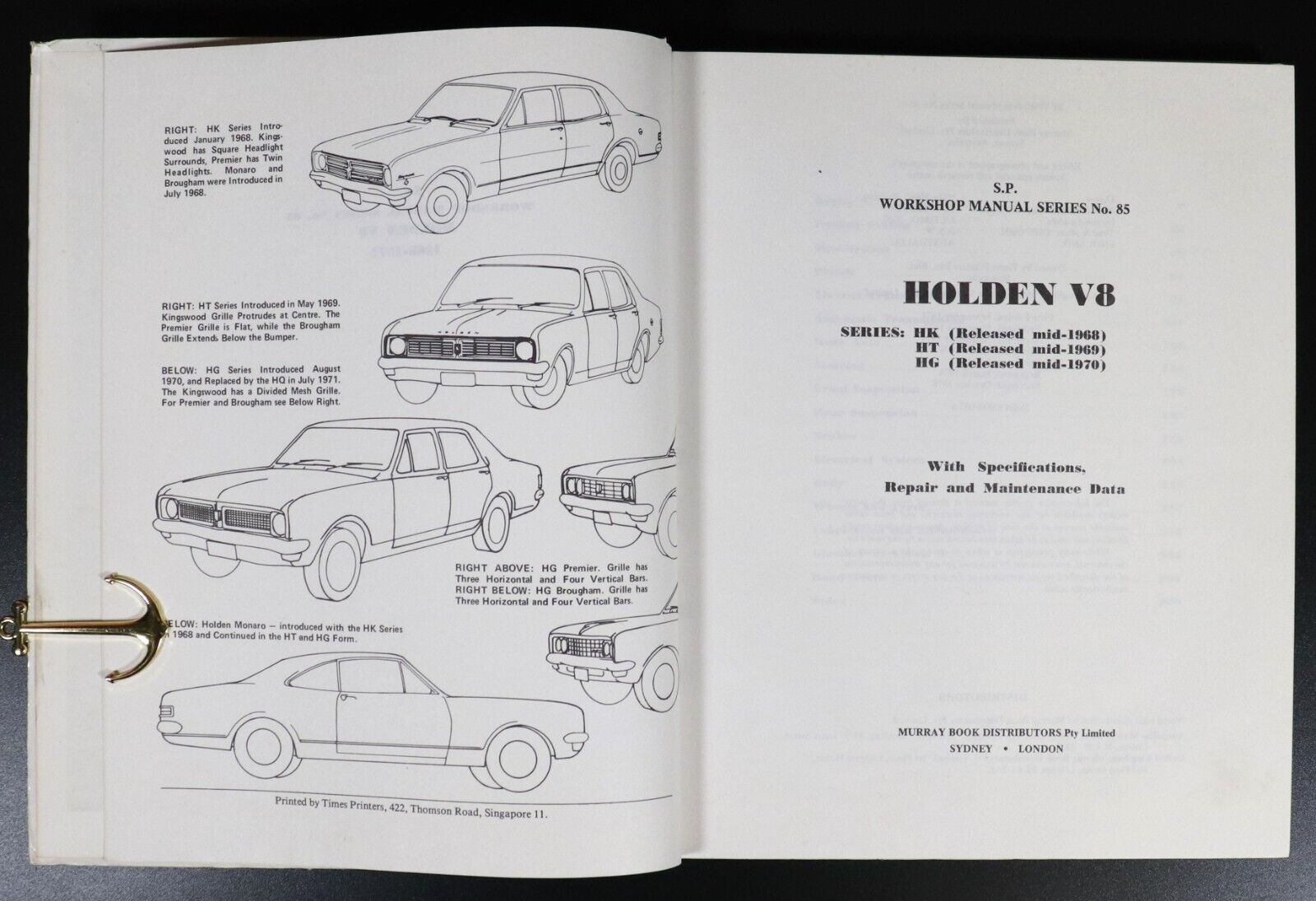 1978 Holden HK-HT-HG 8 Cylinder SP Workshop Manual Holden Monaro Book Automotive