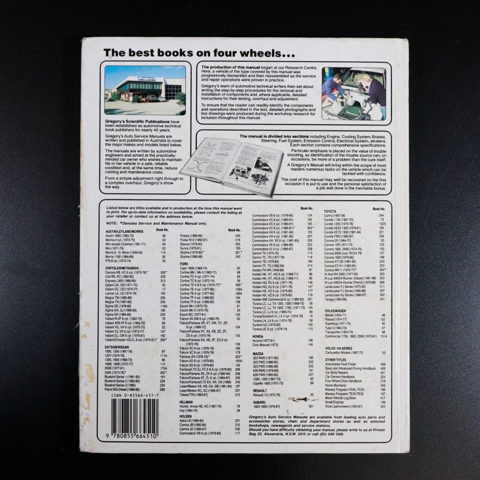 1989 Gregory's No. 126 Ford Falcon Fairmont XD Series V8 Car Repair Manual Book