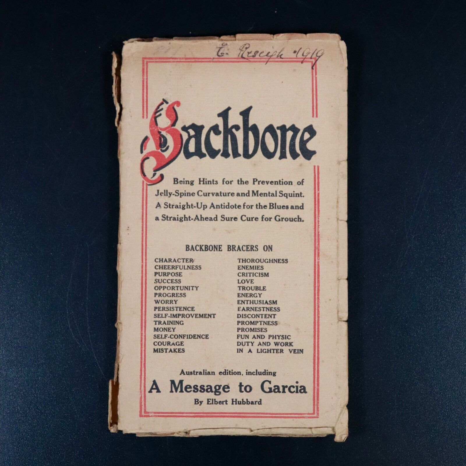 c1919 Backbone by S DeWitt Clough Antique Self Help Personal Development Book