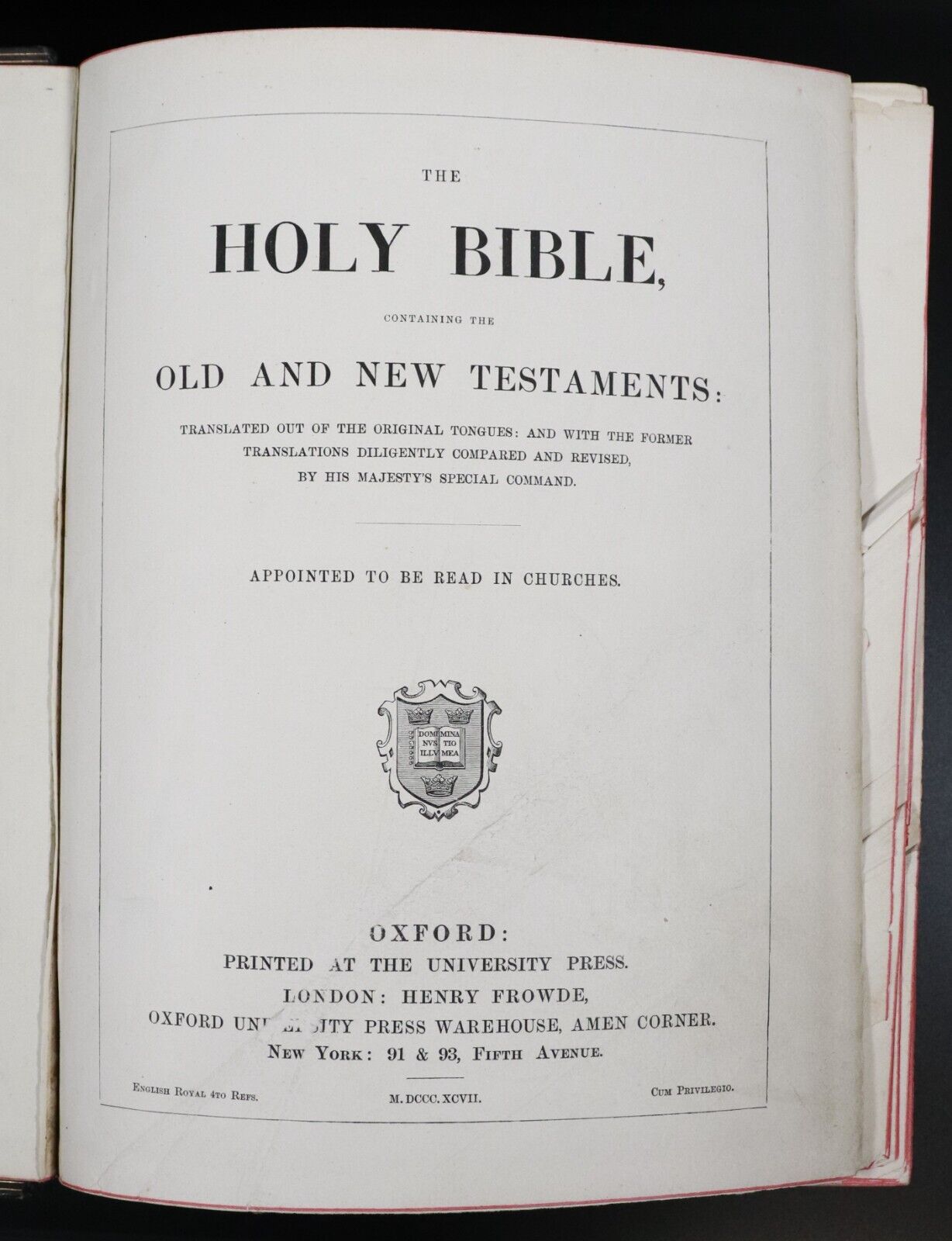 1897 Holy Bible w/Old & New Testaments Large Black Leather Antiquarian Bible