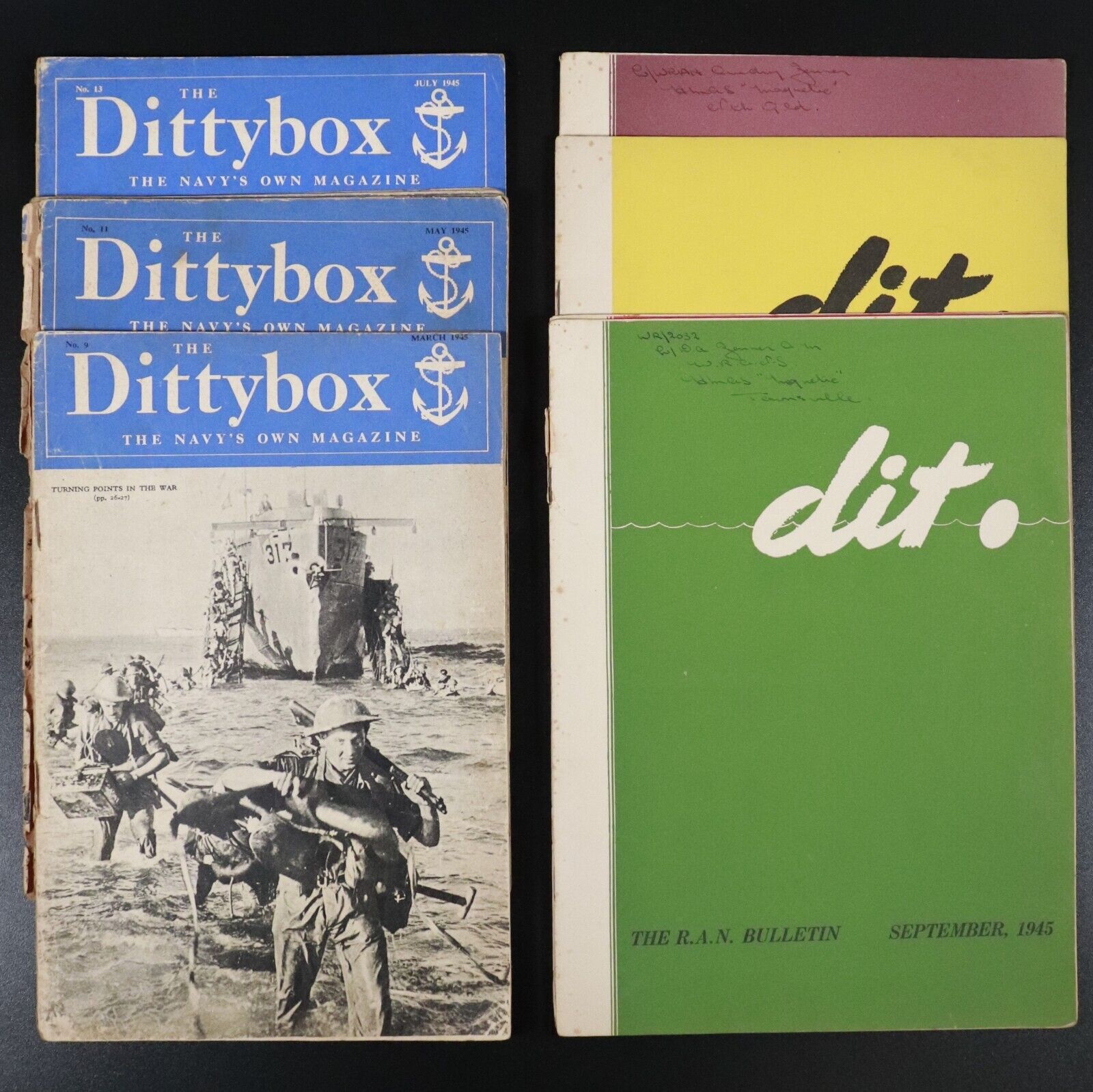 1945 9vol Dittybox & Dit Australian & British Navy WW2 History Books Magazines