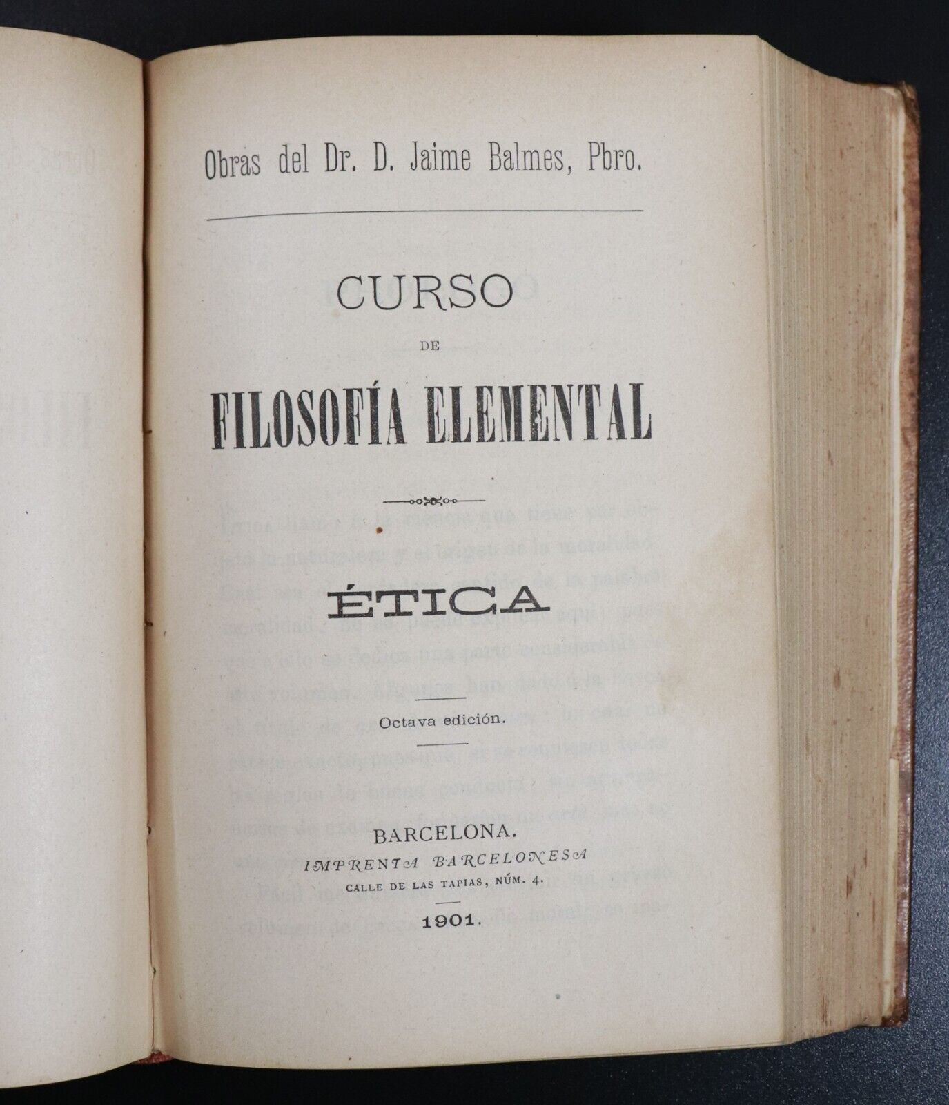 1901 5vol In 1 Curso De Filosofia Elemental Dr J Balmes Antique Philosophy Books