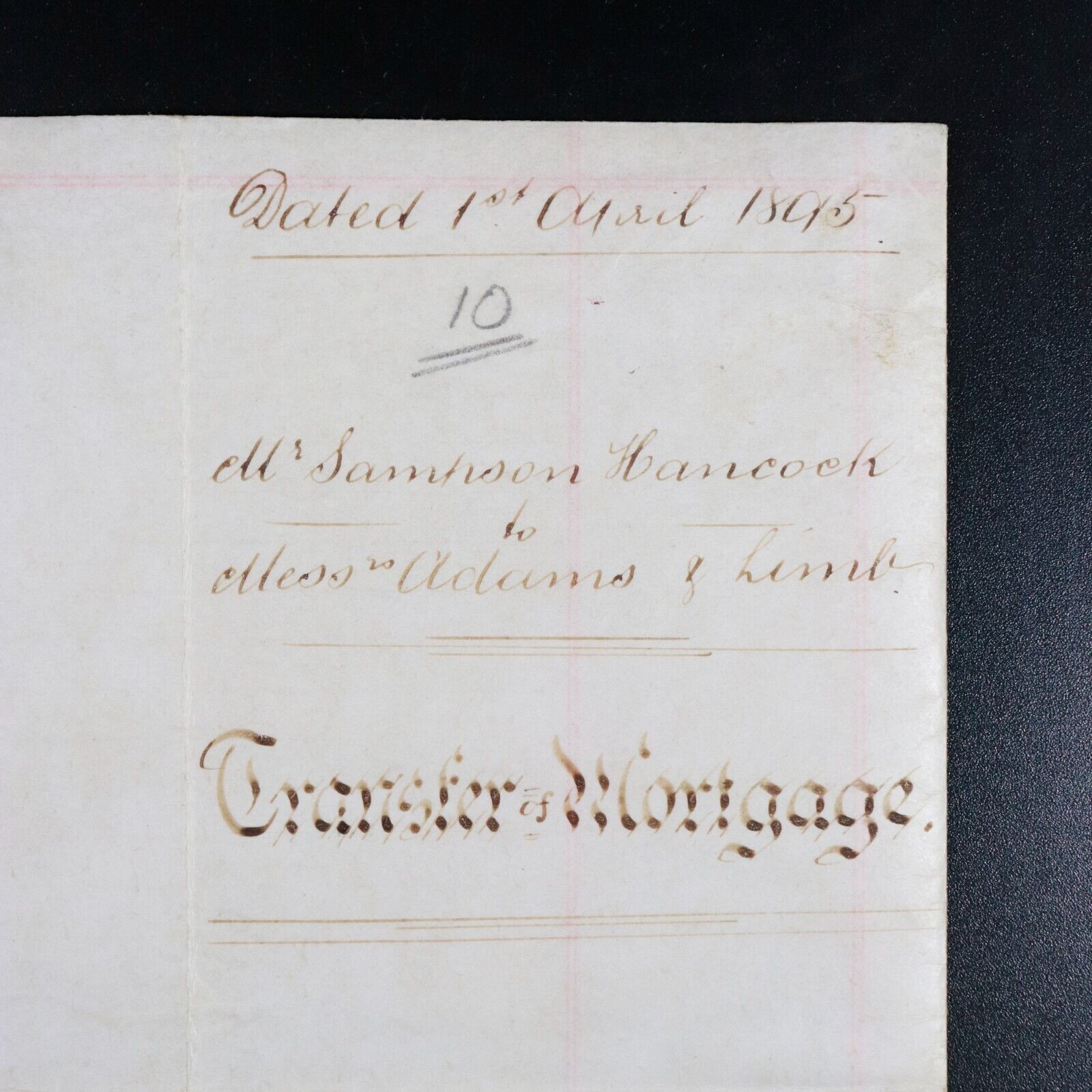 1895 Legal Indenture Transfer Of Mortgage Manuscript