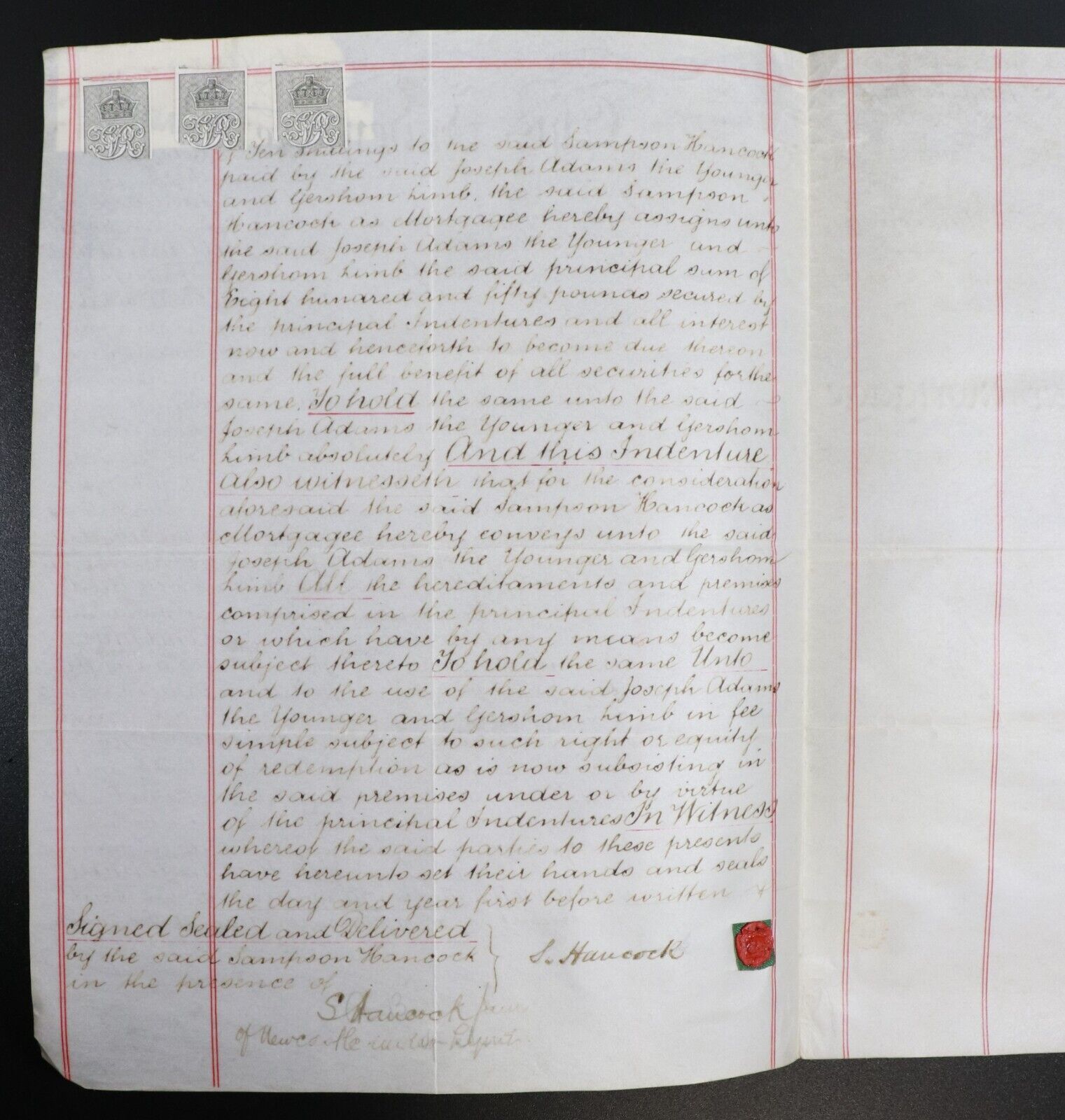 1895 Legal Indenture Transfer Of Mortgage Manuscript