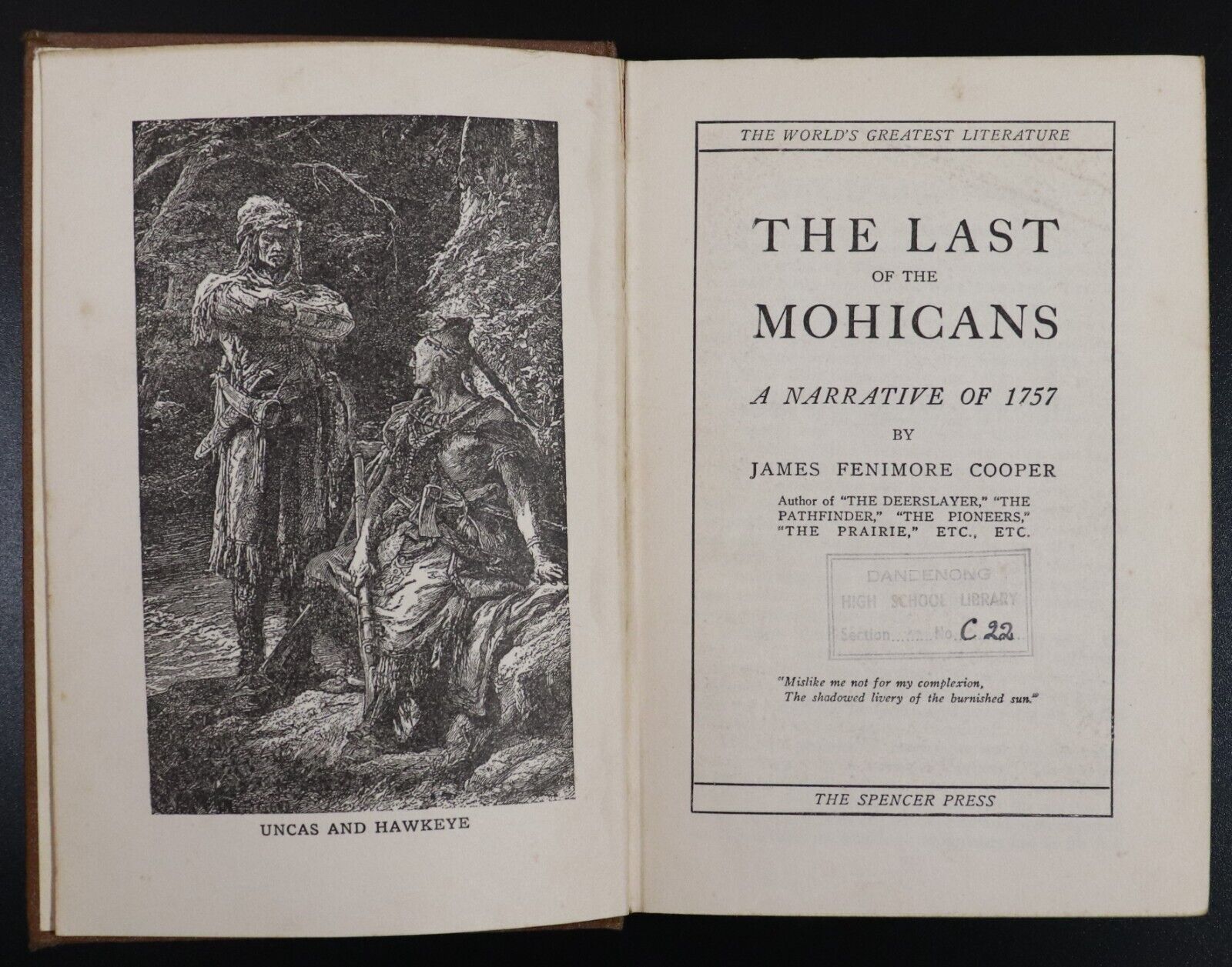 c1936 The Last Of The Mohicans by J.F. Cooper Antique American Fiction Book - 0