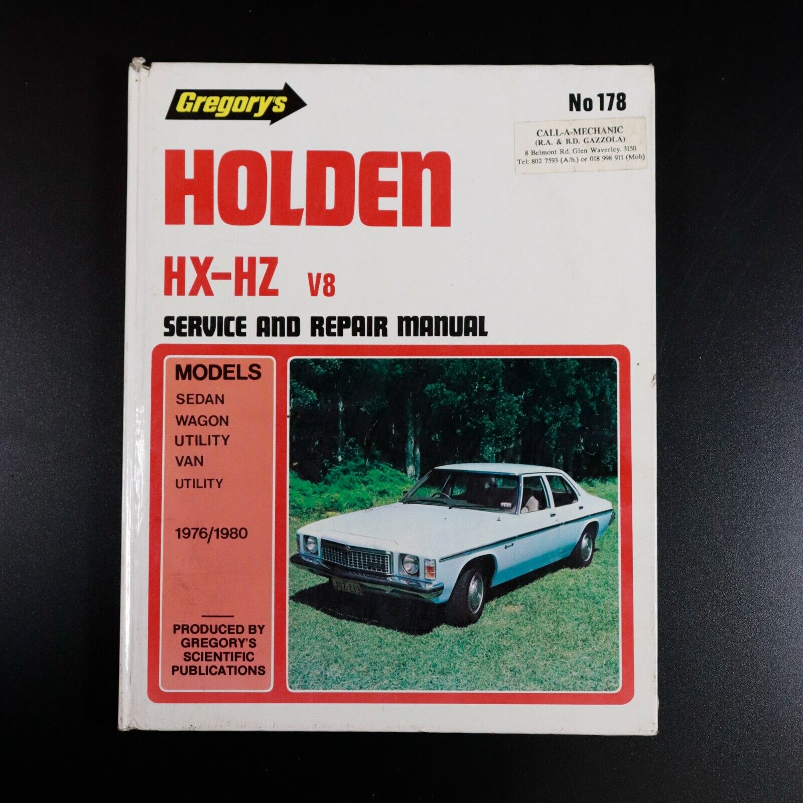 1988 Gregory's No. 178 Holden HX-HZ Series V8 Car Repair Manual Book