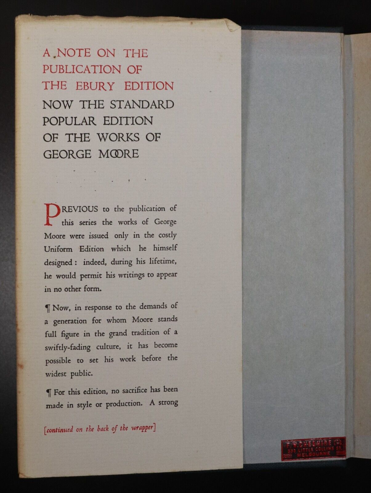 1937 Works Of George Moore: Esther Waters Antique Fiction Book The Ebury Edition