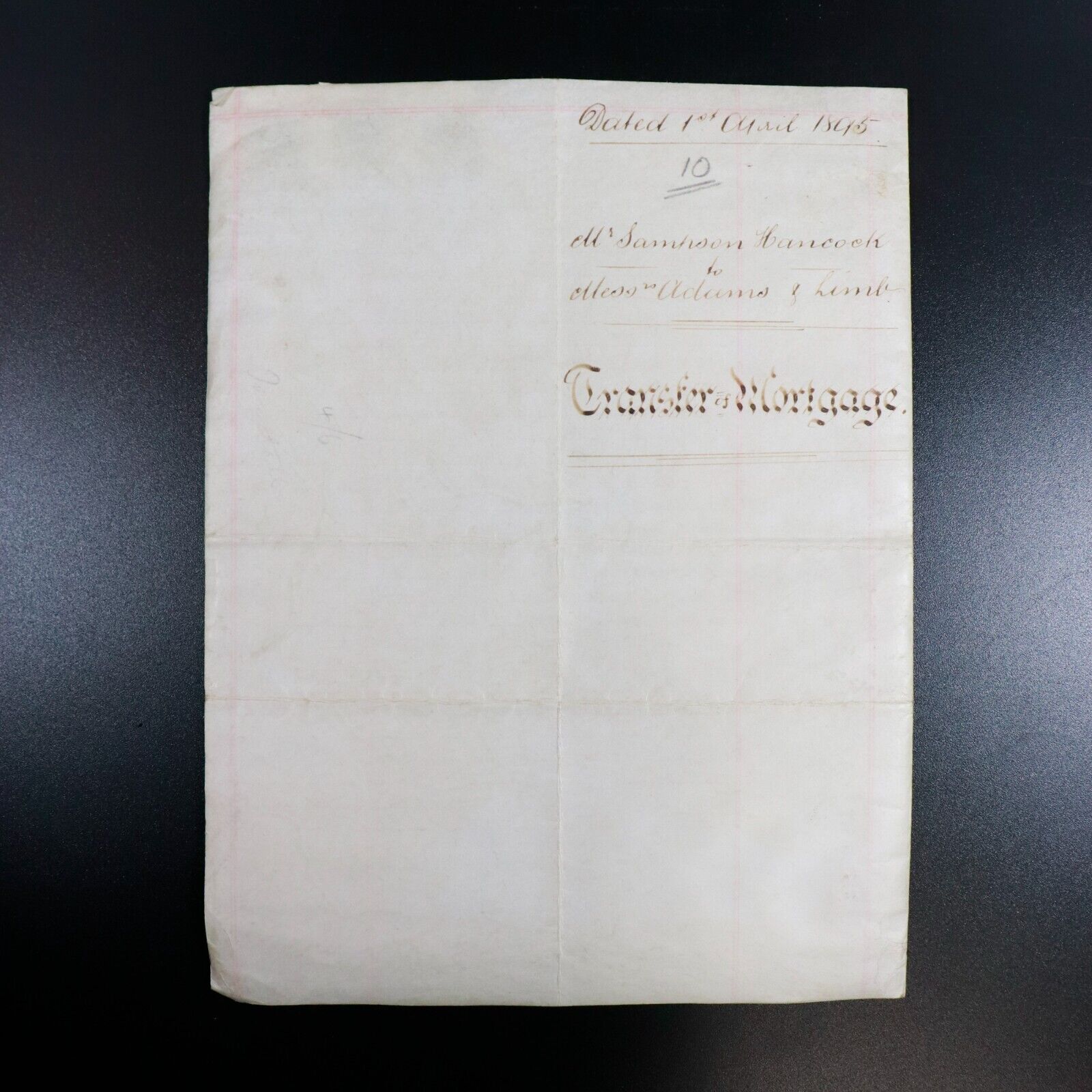 1895 Legal Indenture Transfer Of Mortgage Manuscript