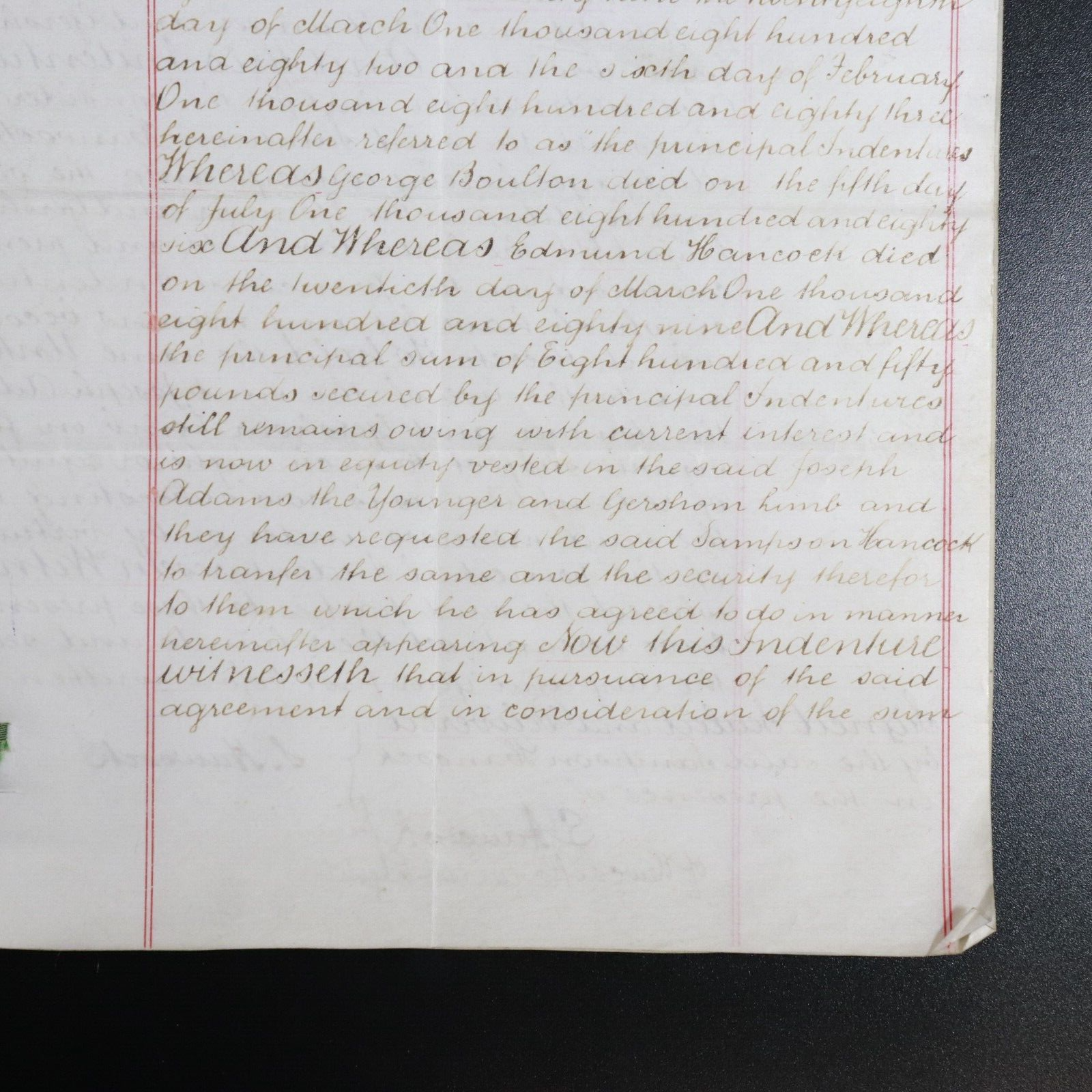 1895 Legal Indenture Transfer Of Mortgage Manuscript