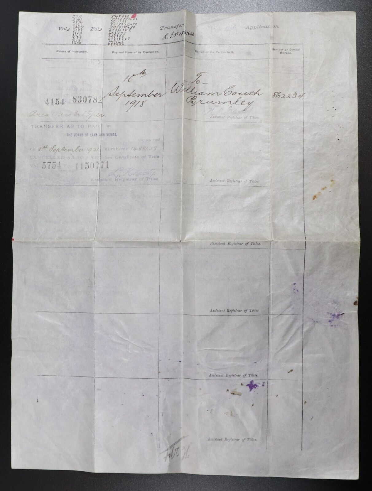 1912 Victorian Land Title Certificate Mornington Melbourne Manuscript Woolamai