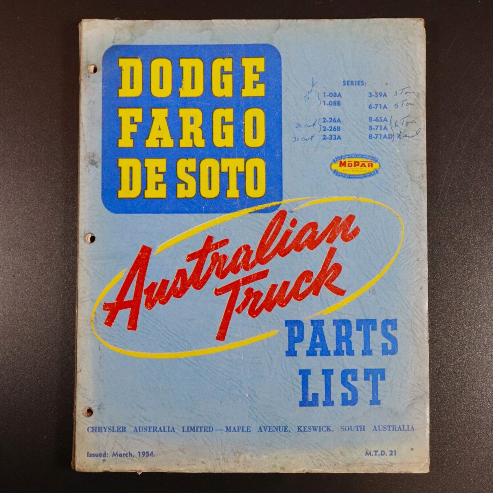 1954 Dodge Fargo Desoto Chrysler Australia Mopar Truck Parts Automotive Book