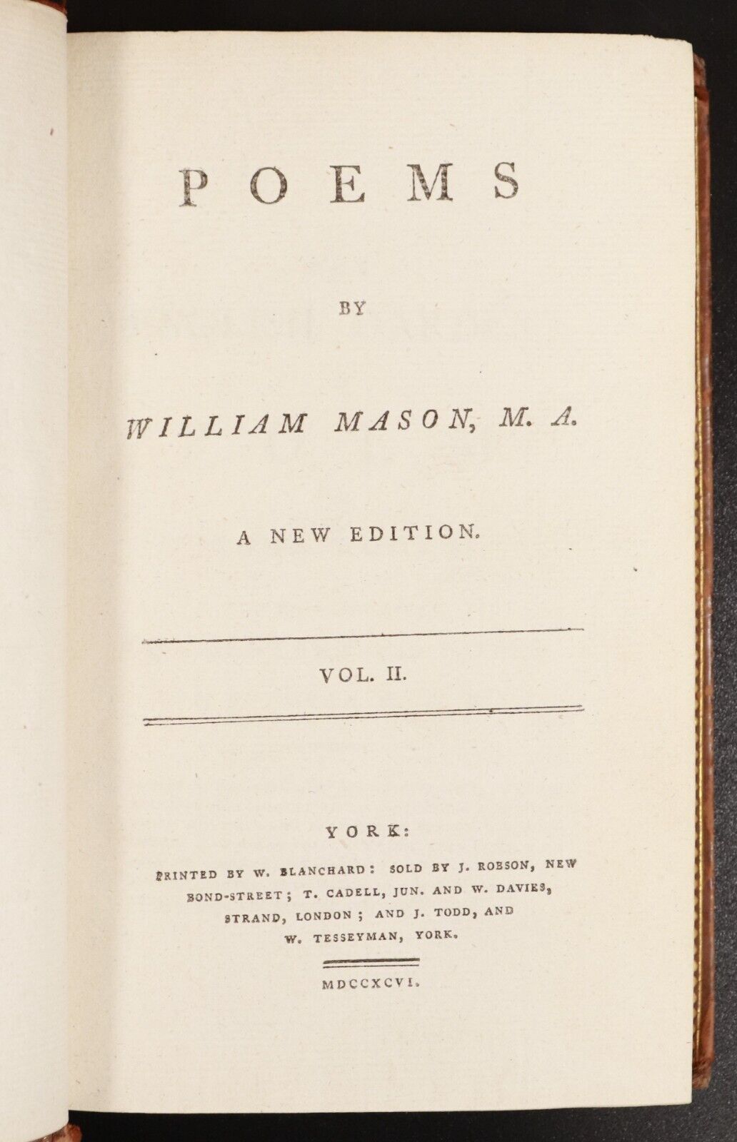 1796 Poems by William Mason Antiquarian British Poetry Book