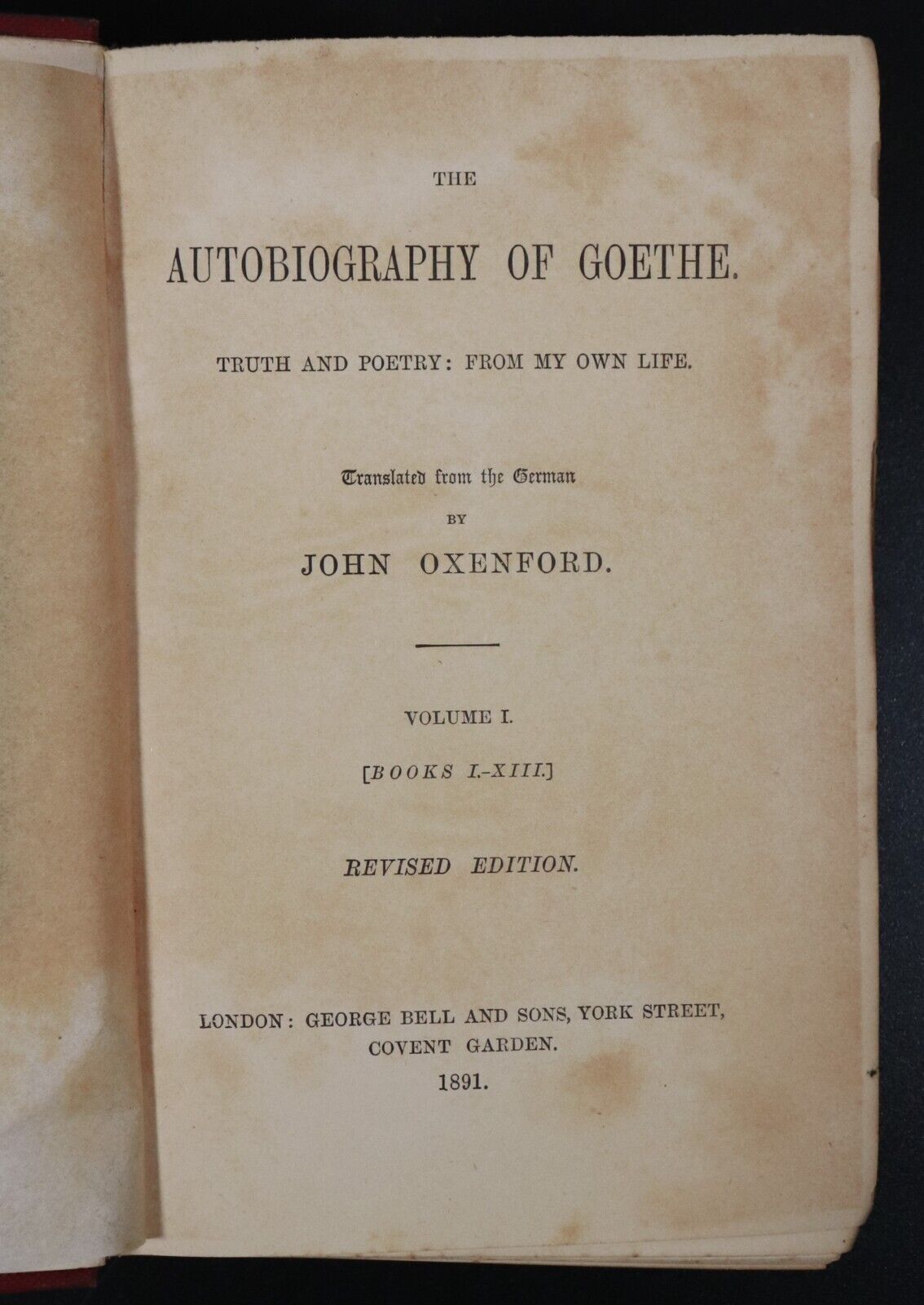 1891 The Autobiography Of Goethe: Truth & Poetry Antique Literature Book