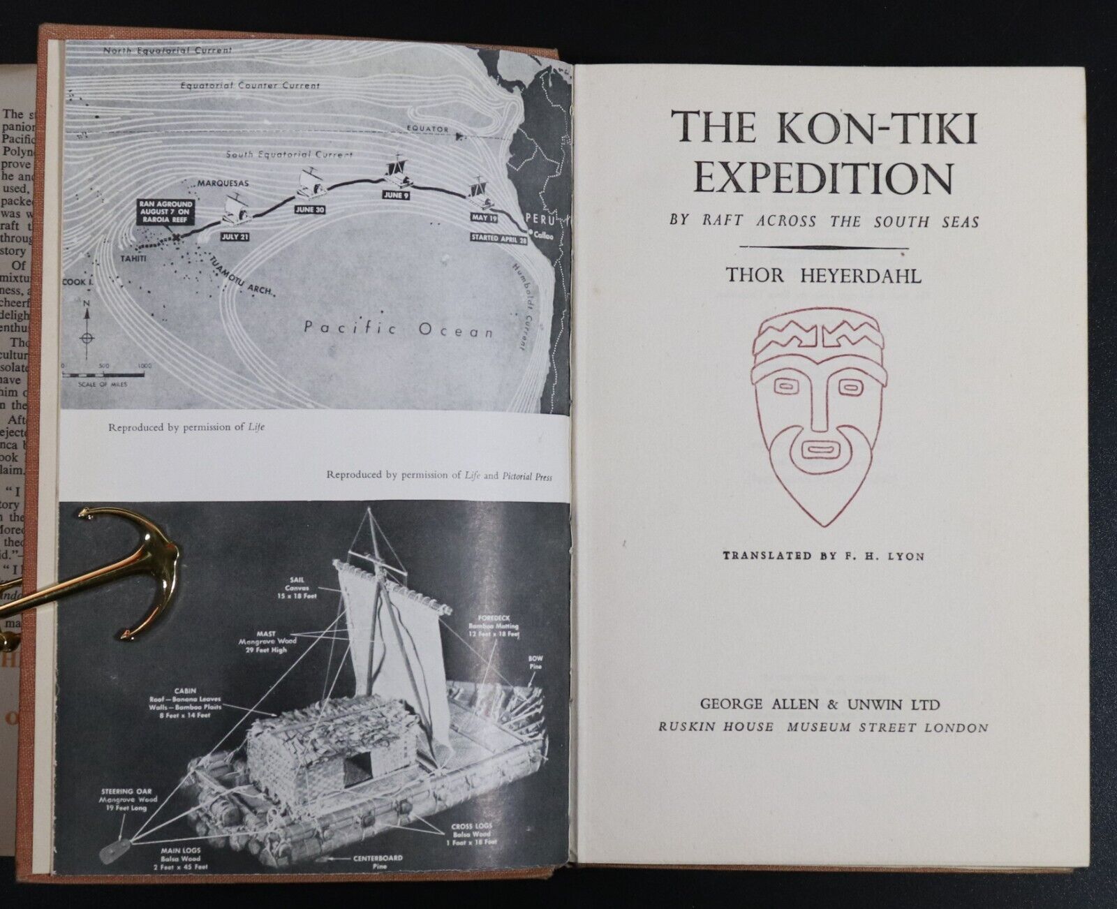 1951 The Kon-Tiki Expedition by Thor Heyerdahl Vintage Maritime History Book