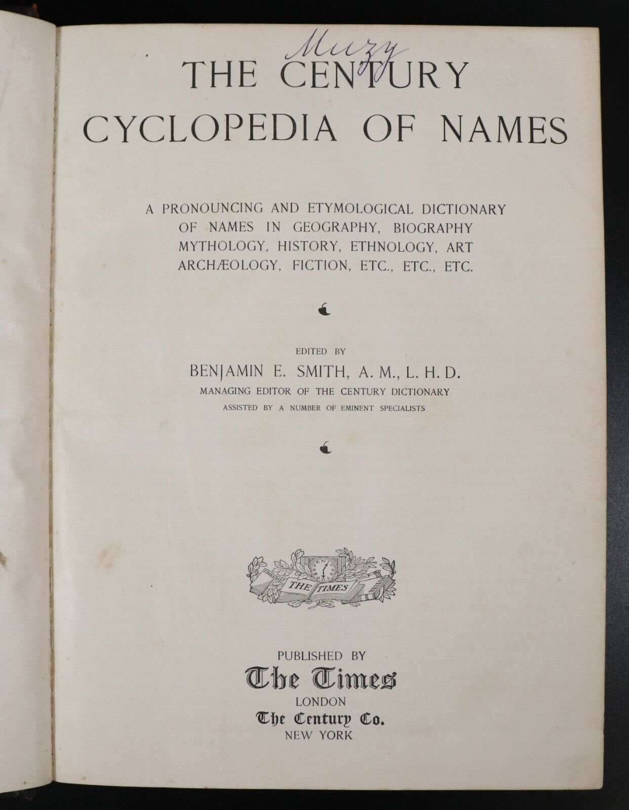 1904 The Century Cyclopedia Of Names by B.E. Smith Antique Names Reference Book - 0