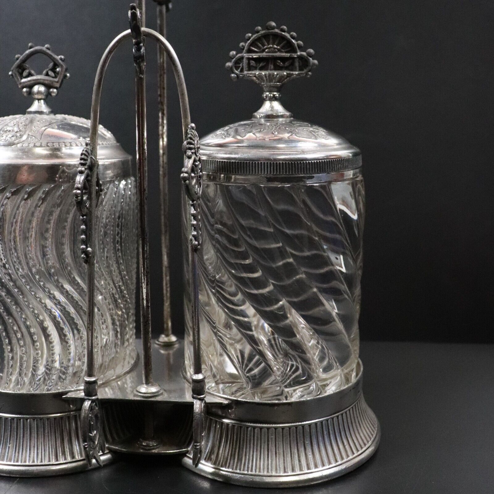 Rogers Smith & Co Victorian Antique Glass & Pewter Pickle Serving Jars c1895 USA