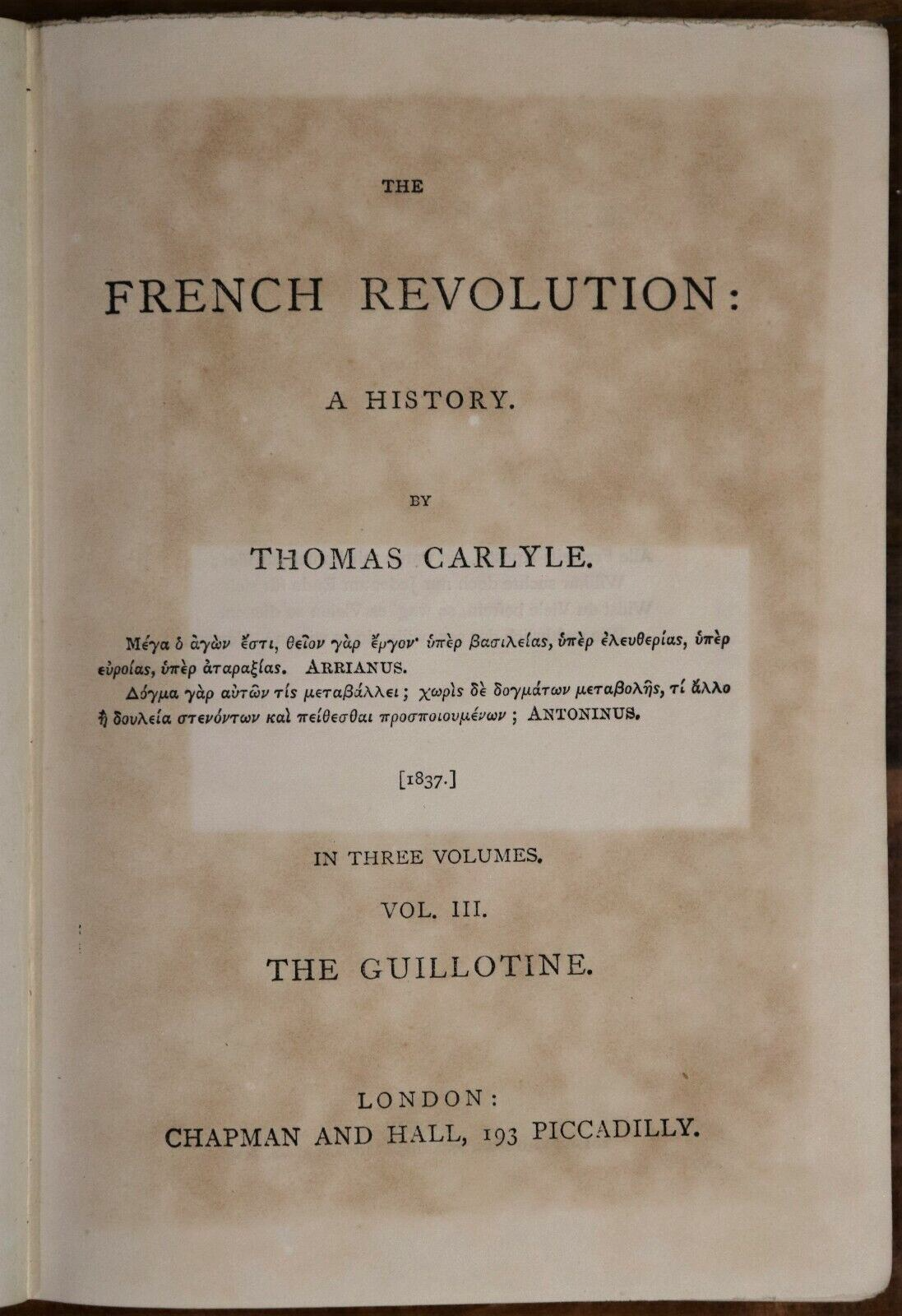 c1870 3vol The French Revolution: A History by Thomas Carlyle Antiquarian Books