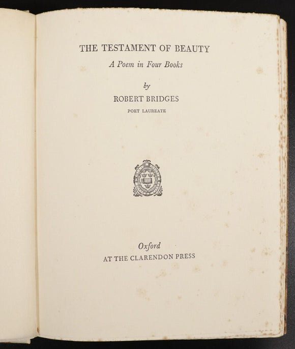 1938 The Testament Of Beauty by Robert Bridges Antique British Poetry Book