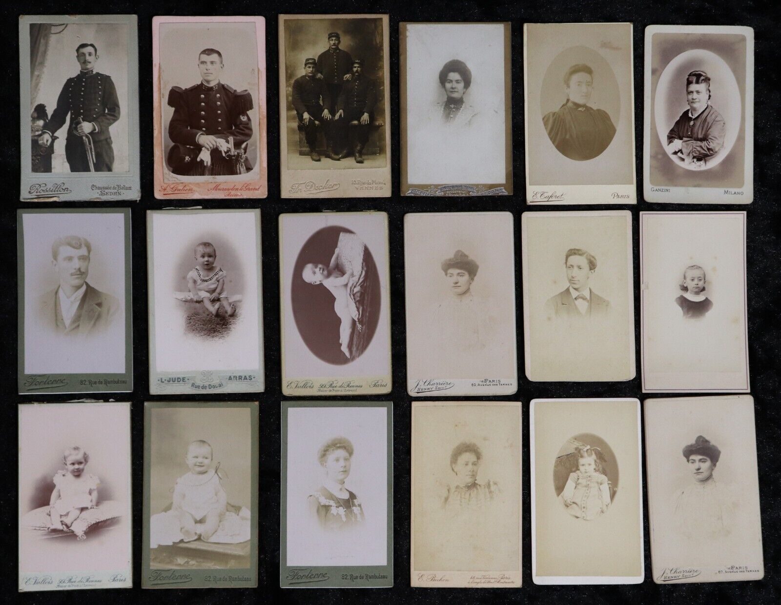 Collection of 18 Victorian Era French Studio Portrait Photographs