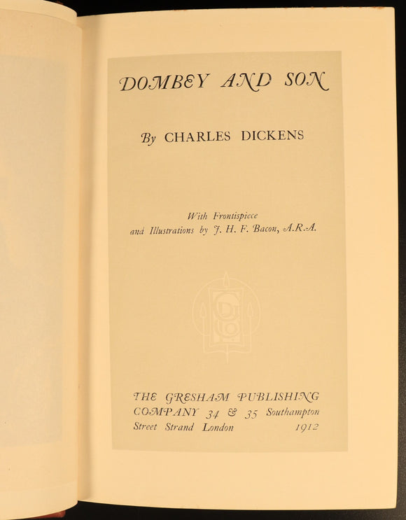 1912 Dombey And Son by Charles Dickens Antique Fiction Book Gresham V8