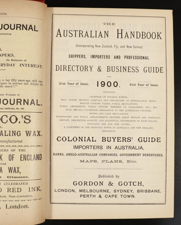 1900 Australian Handbook Directory Business Guide Antiquarian Reference Book