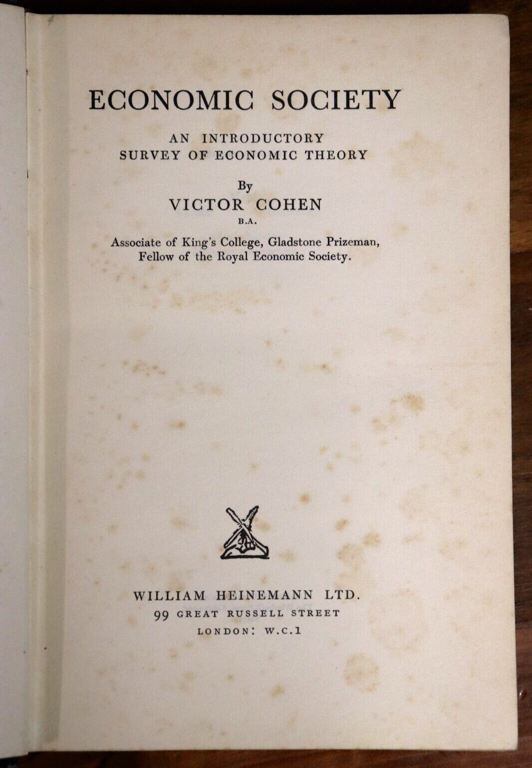 1933 Economic Society by Victor Cohen Antique British History Economics Book - 0