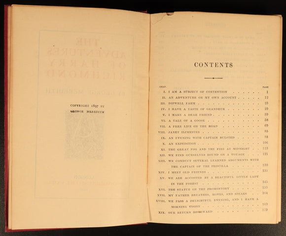 1906 The Adventures Of Harry Richmond by George Meredith Antique Fiction Book