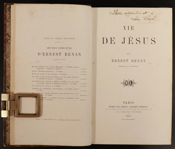 1863 Vie De Jesus by Ernest Renan Antique French Religion & Theology Book